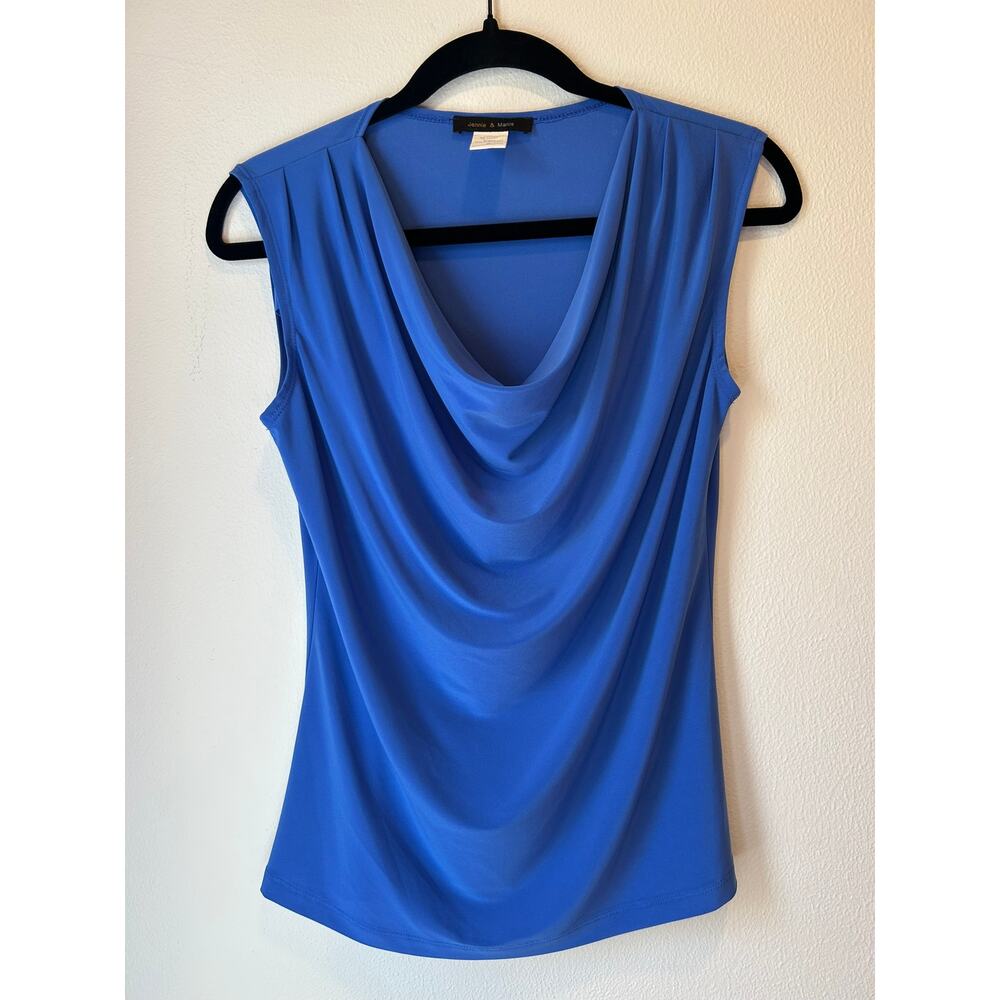 Jennie & Marlis Blue Cowl Neck Y2K Office Sleeveless Blouse S